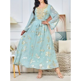 Middle Eastern Arabic Collar Dress Dubai Export Women's Loose Abaya Long Robe Gown