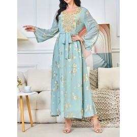 Middle Eastern Arabic Collar Dress Dubai Export Women's Loose Abaya Long Robe Gown