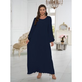 1pc Elegant holiday fashion versatile loose pleated rear zipper solid color suitable for daily wear comfortable casual loose comfortable Women's abaya dress.abayas for women muslim long sleeve dresses for women long frocks for women