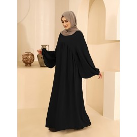 1pc Women'S Elegant Abaya Dress - Loose Fit Solid Color Muslim Prayer Dress with Belt, Lightweight Breathable Fabric for Spring Summer Fall, Casual & Formal Wear, Modest Muslim Women'S Clothing