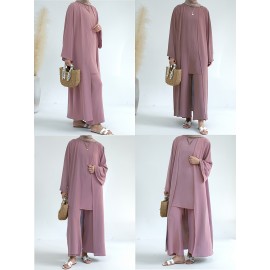 A Three-Piece Suit (Jacket + Short-Sleeved Shirt + Pants), Muslim Dress Woman Open Abaya Femme Open Abaya Abaya Été Abaya Femme Women Abaya Muslim Dress Robe Été Abaya Femme