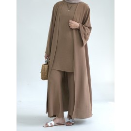 A Three-Piece Suit (Jacket + Short-Sleeved Shirt + Pants), Muslim Dress Woman Open Abaya Femme Open Abaya Abaya Été Abaya Femme Women Abaya Muslim Dress Robe Été Abaya Femme