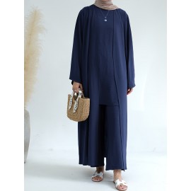 A Three-Piece Suit (Jacket + Short-Sleeved Shirt + Pants), Muslim Dress Woman Open Abaya Femme Open Abaya Abaya Été Abaya Femme Women Abaya Muslim Dress Robe Été Abaya Femme