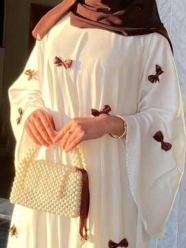 [Butterfly Bow Abayas Set] Elegant Butterfly Bow Abayas Set - Long Robe Dress and Headscarf