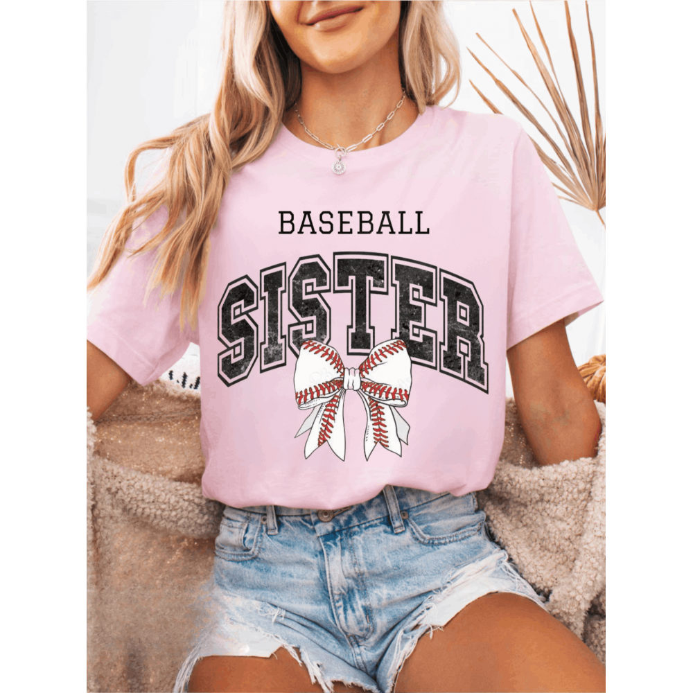 Baseball Sister, Sports Sister, Baseball Bow Coquette - Soft Casual Short Sleeve Top, Machine Washable, Perfect for Spring & Summer, Gift for Her