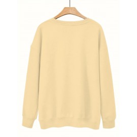 [Thankful Print Sweatshirt] Women's Casual Thankful Print Sweatshirt - 100% Polyester Knit Crew Neck Long Sleeve Top For Fall/Winter - Soft, Machine Washable, Plus Size Comfort Wear