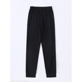 2pcs Set Women'S Casual New York Monogram Print Long Sleeve Knitted Polyester Spandex Crew Neck Sweatshirt & Sweatpants Set, Comfortable Stretch Fabric, 250g/m² 230g/m², for Fall, Winter, Outdoor Use