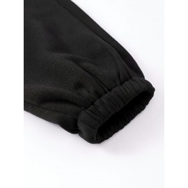 [Women's Hooded Tracksuit Set] Elegant Women's Hooded Tracksuit Set, Polyester Knit Fabric, Alphabet Pattern, Comfortable Loungewear, with Pink Bow Detail, for Fall/Winter