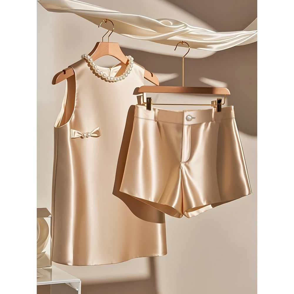 [Elegant Top Set] Elegant Sleeveless Top and Shorts Set | Women's Casual Pants Outfit