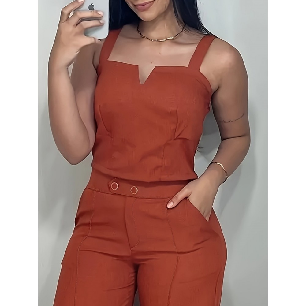 Chic Shoulder Strap Vest and Wide-Leg Pants Set, Minimalist Elegance