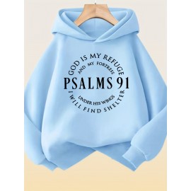 [Cozy Christian Faith Hoodie] 100% Polyester Cozy Women's Pink Christian Faith Hooded Sweatshirt with Psalm 91 Bible Verse Print | Machine-Washable Pullover for Casual Wear | Inspirational Religious Apparel for Fall/Winter Layering